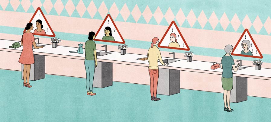 caricatura de mujeres confundidas mirándose a sí mismas