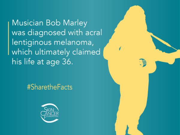 Bei Musiker Bob Marley wurde ein akralentiginöses Melanom diagnostiziert, das im Alter von 36 Jahren sein Leben kostete